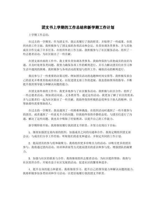 团支书上学期的工作总结和新学期工作计划