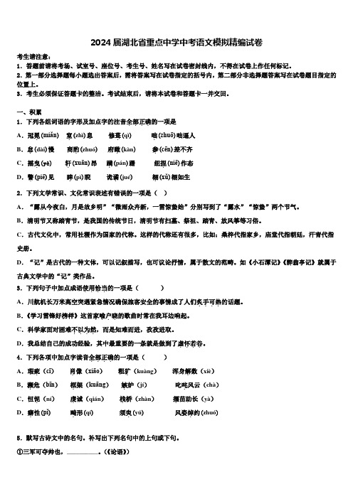 2024届湖北省重点中学中考语文模拟精编试卷含解析