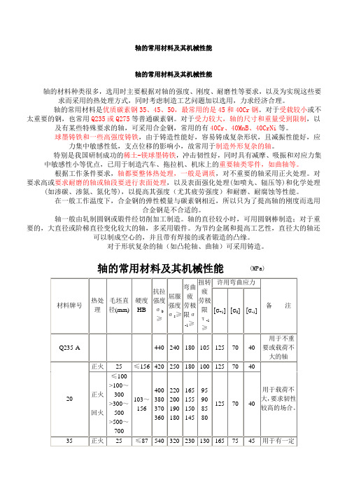 轴的常用材料及其机械性能