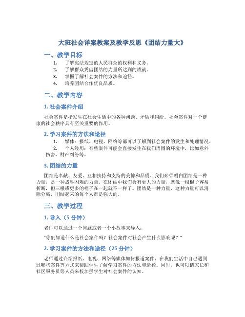 大班社会详案教案及教学反思《团结力量大》