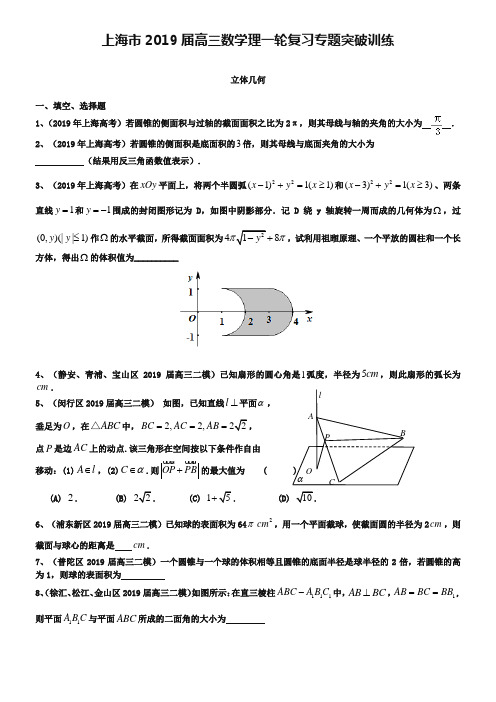 上海市2019届高考数学一轮复习 专题突破训练 立体几何 理