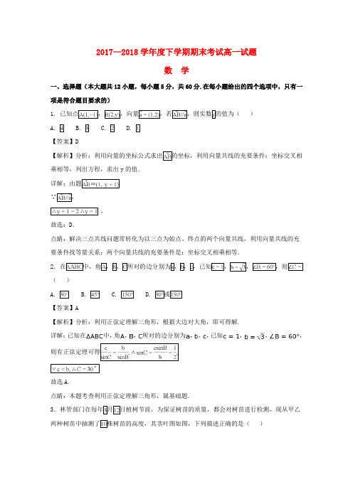 辽宁省重点协作校(营口市高级中学等)2017-2018学年高一数学下学期期末考试试题(含解析)