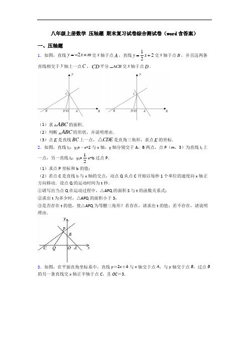 八年级上册数学 压轴题 期末复习试卷综合测试卷(word含答案)