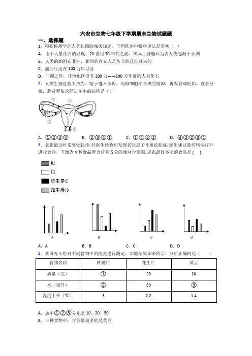 六安市生物七年级下学期期末生物试题题