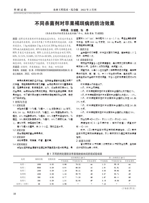 不同杀菌剂对苹果褐斑病的防治效果