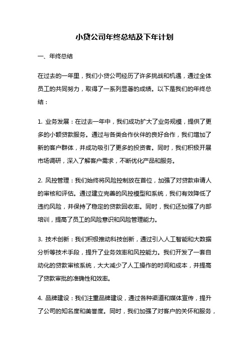 小贷公司年终总结及下年计划