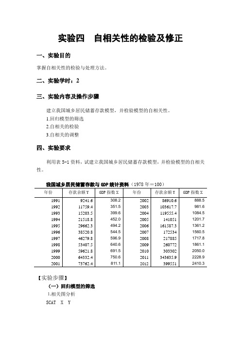 实验四  自相关性的检验及修正