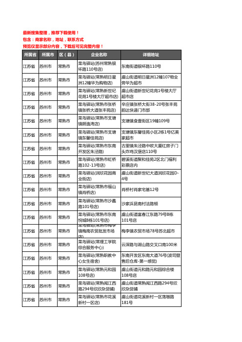 新版江苏省苏州市常熟市菜鸟驿站企业公司商家户名录单联系方式地址大全106家