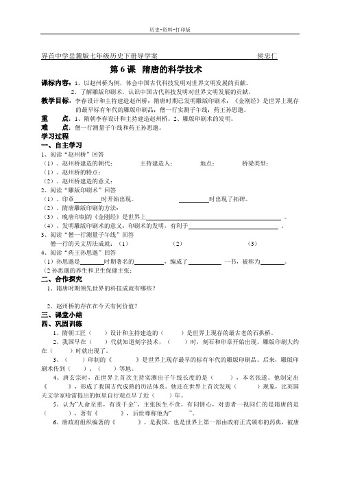 岳麓版-历史-七年级下册-第6课  隋唐的科学技术 界首中学导学案