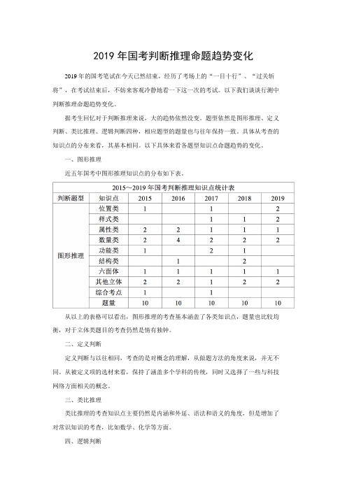 2019年国考判断推理命题趋势变化