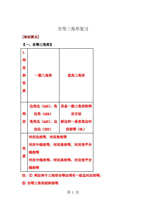 期末复习全等三角形知识总结和经典例题