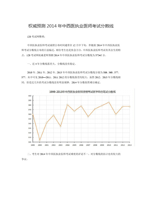 权威预测2014年中西医执业医师考试分数线