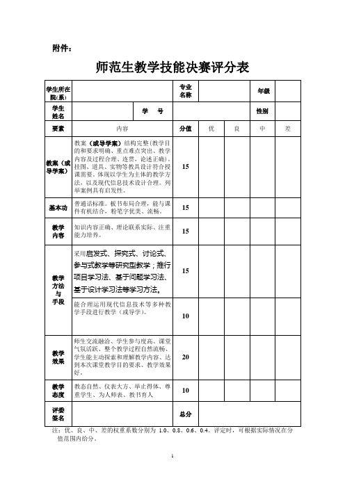 师范生教学比赛评分表