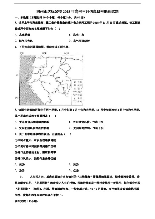 惠州市达标名校2018年高考三月仿真备考地理试题含解析