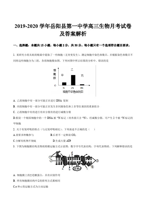 2019-2020学年岳阳县第一中学高三生物月考试卷及答案解析