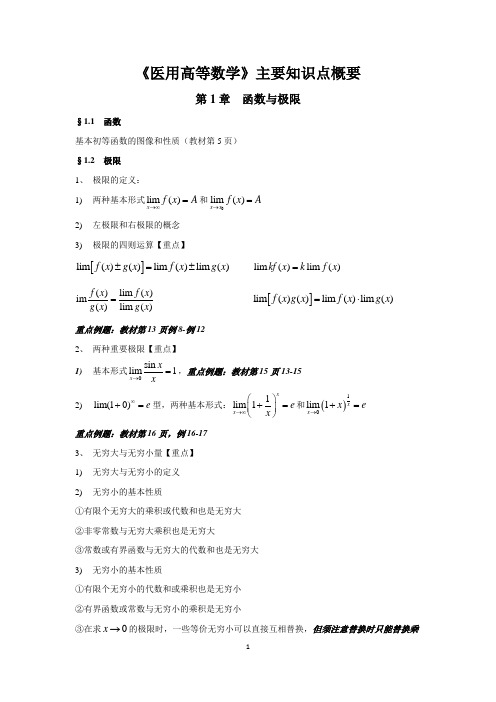 《医用高等数学》考点归纳