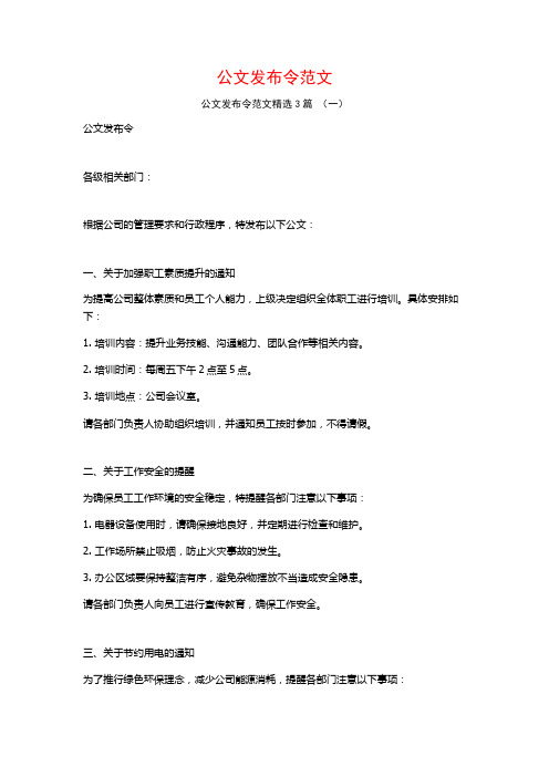 公文发布令范文3篇