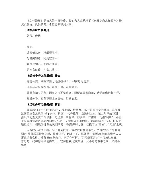 《送杜少府之任蜀州》译文及赏析