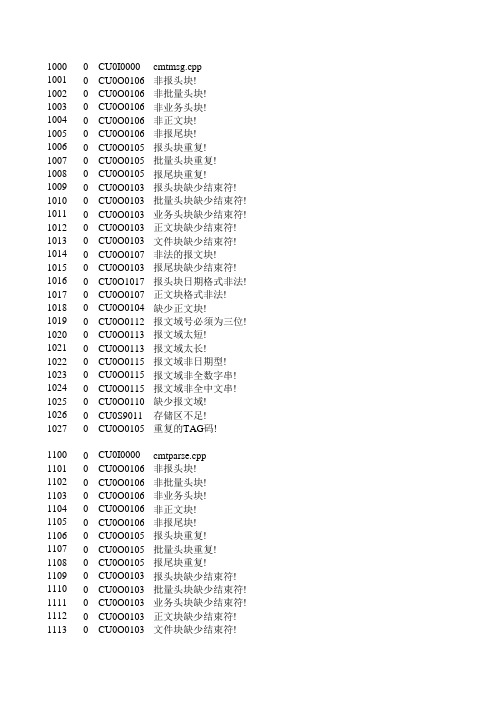 错误编码表(CNAPS2)