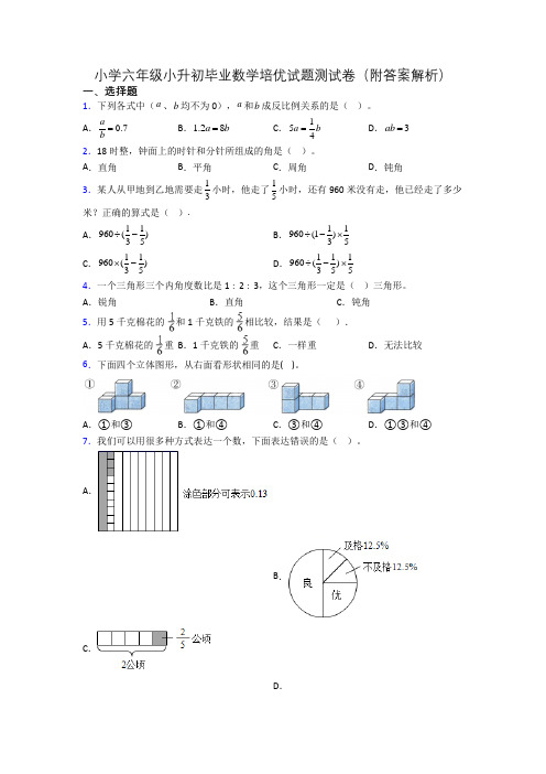 小学六年级小升初毕业数学培优试题测试卷(附答案解析)