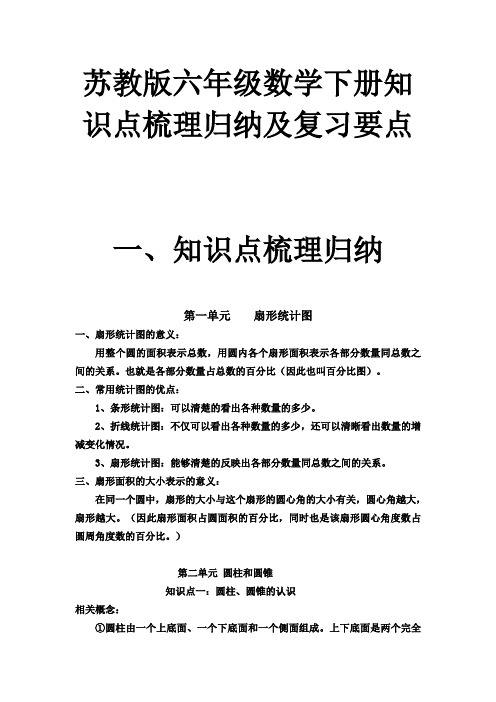 苏教版六年级数学下册知识点梳理归纳及复习要点