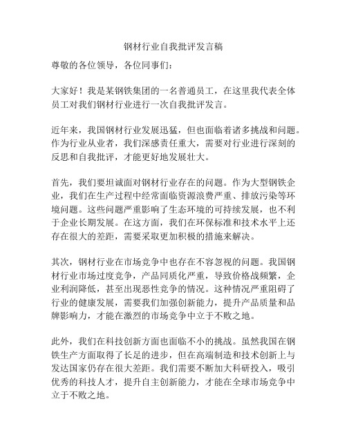 钢材行业自我批评发言稿