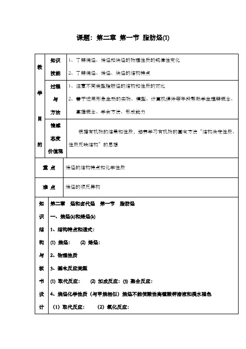 最新精编高中人教版选修5高中化学第二章 第一节 脂肪烃(1)公开课优质课教学设计