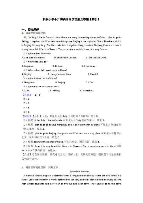 新版小学小升初英语阅读理解及答案【解析】 (16)