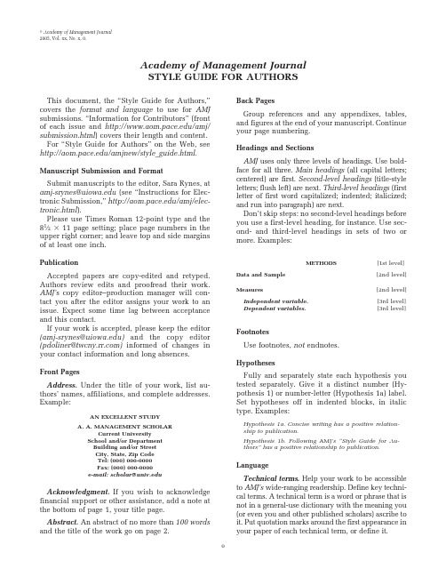 Academy of Management Journal (AMJ) Format Style Guide