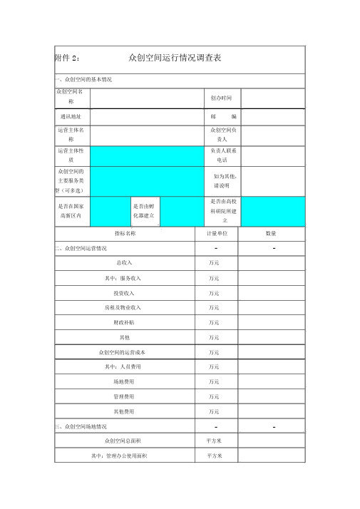 众创空间运行情况调查表