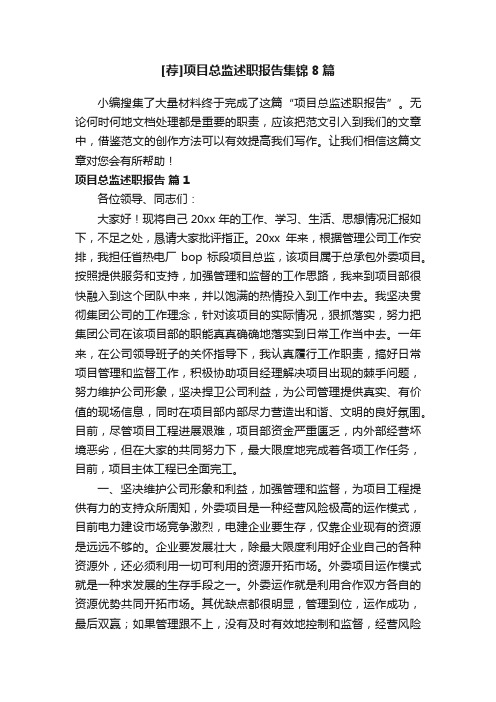 [荐]项目总监述职报告集锦8篇