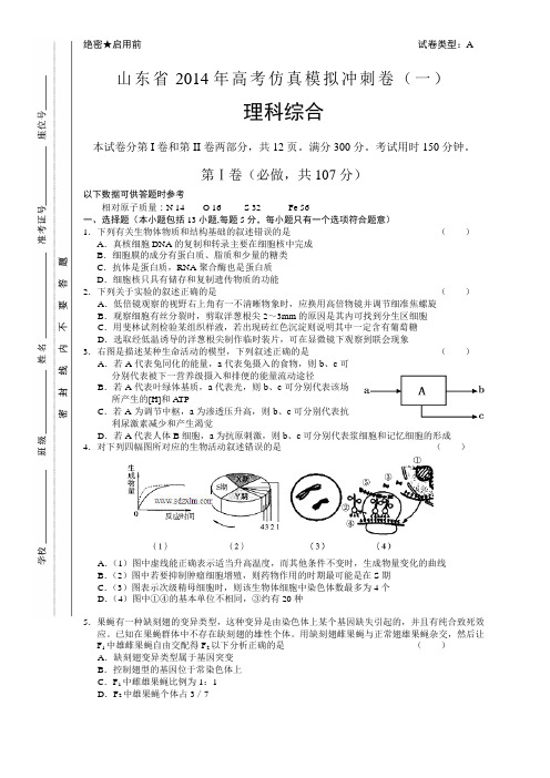 山东省德州市2014年高考仿真3月模拟冲刺试卷一(理综)