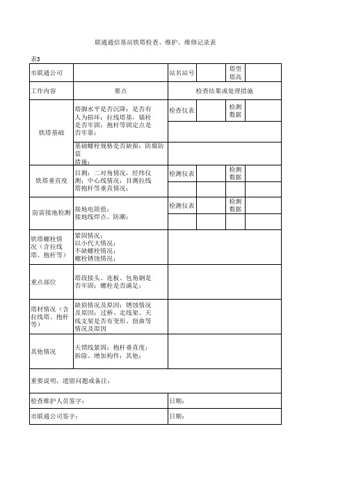 铁塔检查、维护、维修记录表