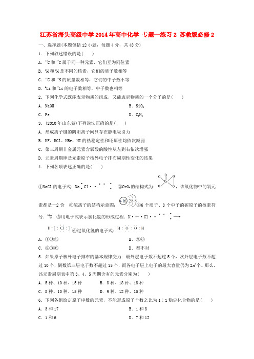 江苏省海头高级中学高中化学 专题一练习2 苏教版必修2