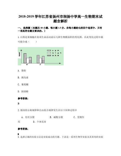 2018-2019学年江苏省扬州市润扬中学高一生物期末试题含解析