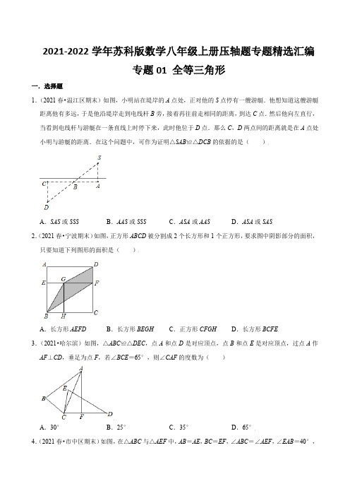 专题01 全等三角形(原卷版)21-22年八年级数学上册压轴题专题精选(苏科版)