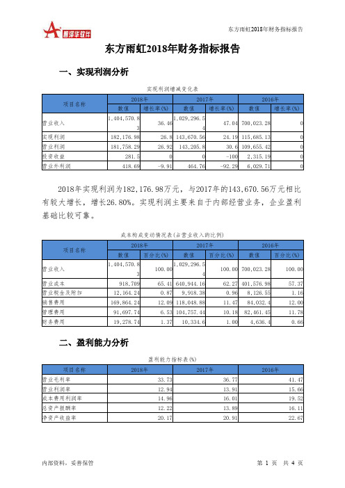 东方雨虹2018年财务指标报告-智泽华