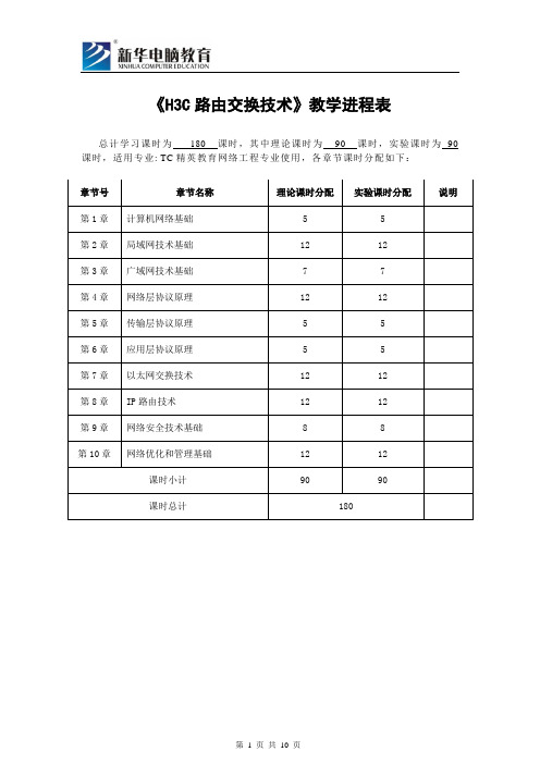 016--《H3C认证网络工程师-H3C路由交换技术》 大纲及进程表 (网工 两年) (90+90课时)