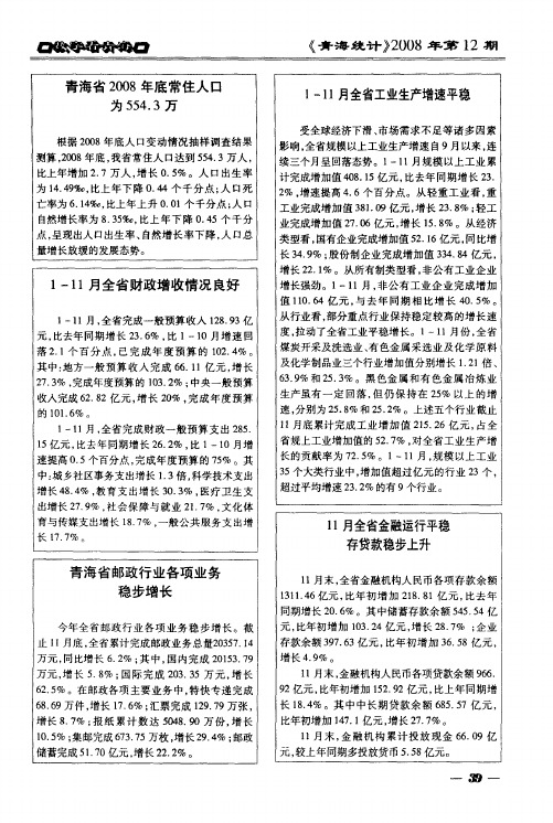 青海省2008年底常住人口为554.3万