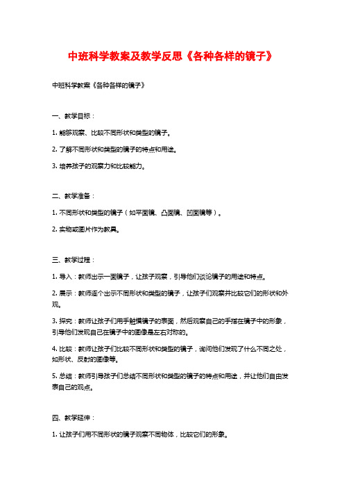 中班科学教案及教学反思《各种各样的镜子》