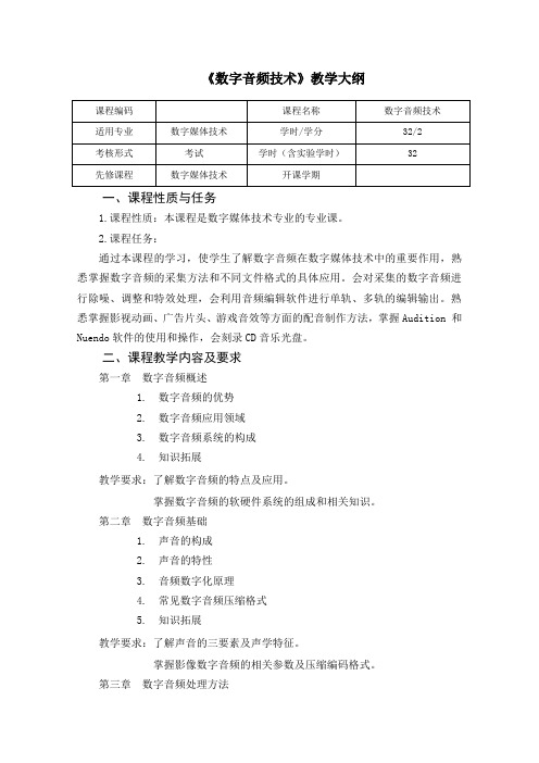 《数字音频技术》教学大纲