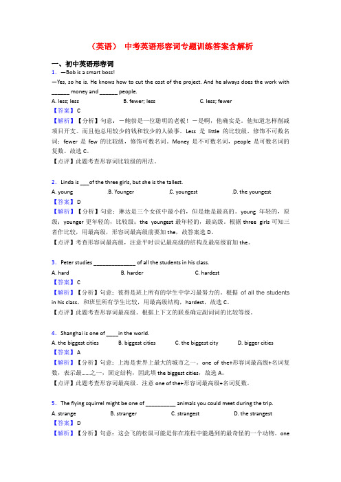 (英语) 中考英语形容词专题训练答案含解析