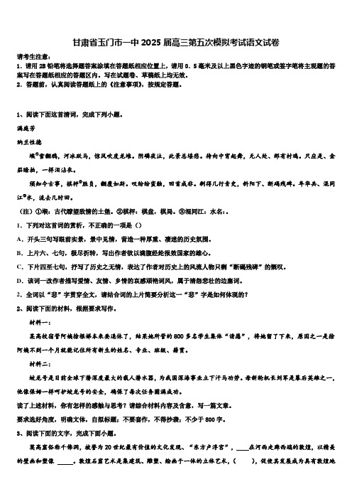 甘肃省玉门市一中2025届高三第五次模拟考试语文试卷含解析