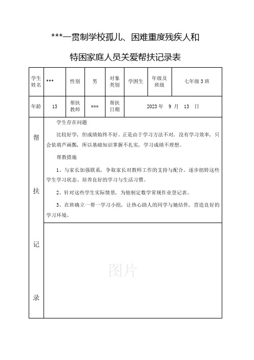 中小学孤儿、困难重度残疾人和特困家庭人员关爱帮扶记录)