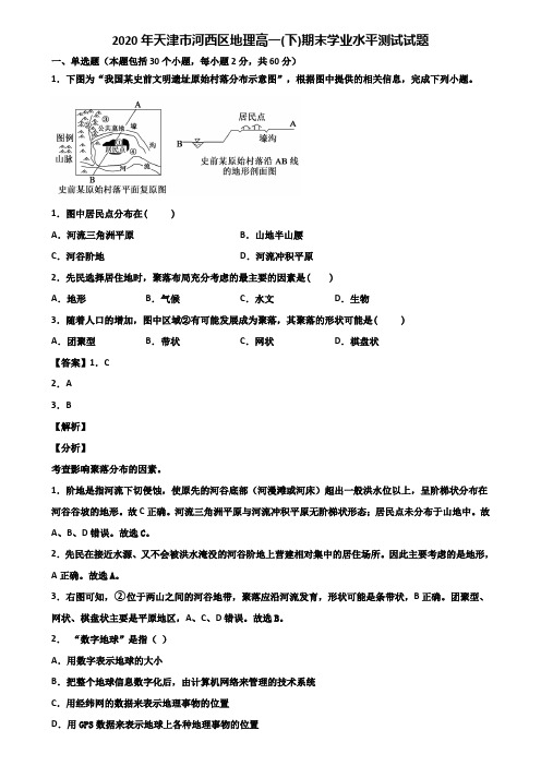 2020年天津市河西区地理高一(下)期末学业水平测试试题含解析