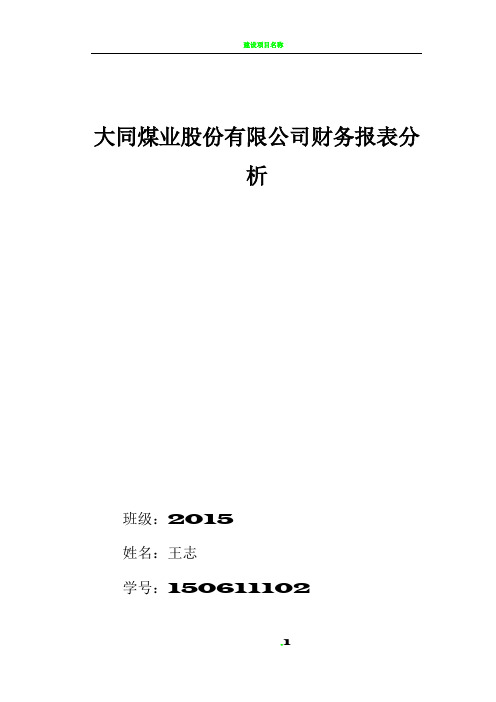 大同煤业股份有限公司财务报表分析