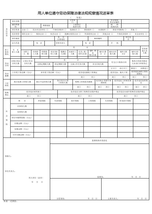 用人单位遵守劳动保障法律法规规章情况送审表