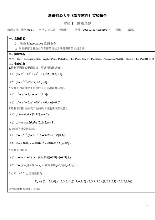 mathematica实验报告3(图形绘制)