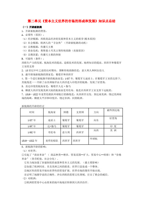 高中历史第二单元《资本主义世界的市场的形成和发展》知识点总结新人教版必修2