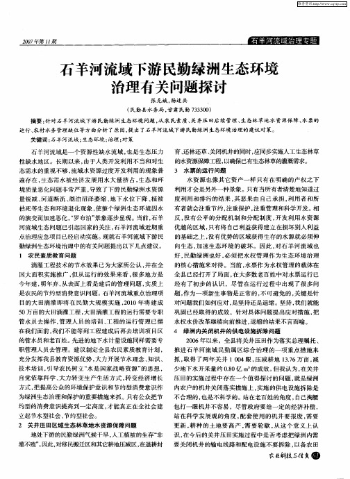 石羊河流域下游民勤绿洲生态环境治理有关问题探讨